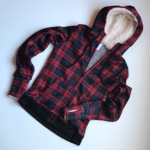 Plaid Sherpa zip up hoodie. NWOT